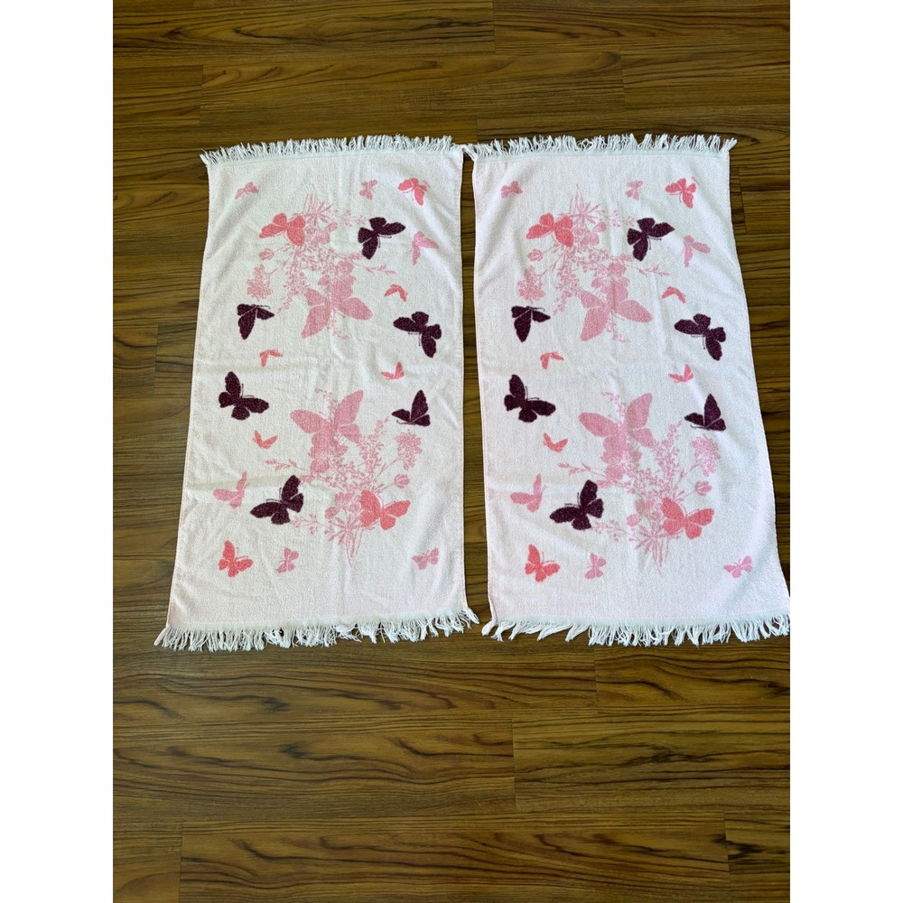 Two vintage pink Cannon Bath towels butterfly's
